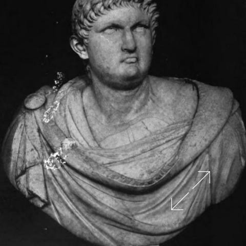 Wilde’s short hair in the  1883 photographs was inspired by this bust of Nero in the Louvre  