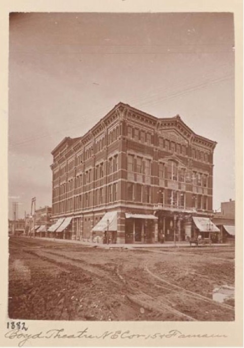Boyd's Theatre and Opera House in Omaha, Nebraska, as it was when Oscar Wilde lectured here in March 1882. 