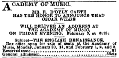Academy of Music, Oscar Wilde 18822