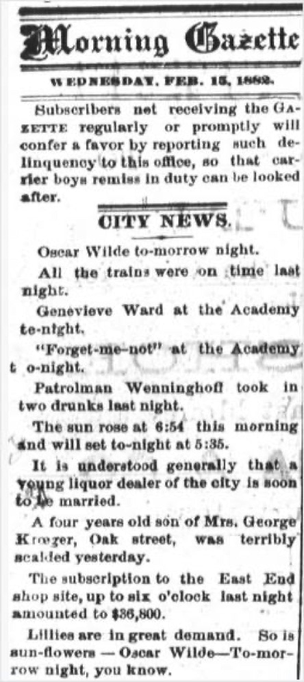 Fort Wayne Daily Gazette February 15th, 1882